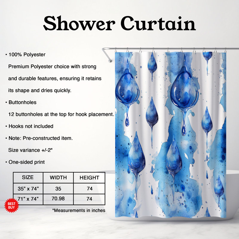 Blue Showers - Rideau de douche Premium, H 74 po x l 71 po