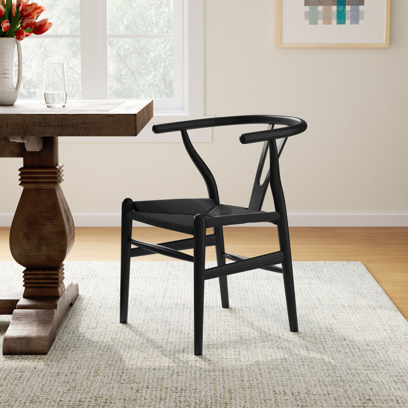 Wyn Woven Solid Wood Dining Chair, Pitch Black, 1