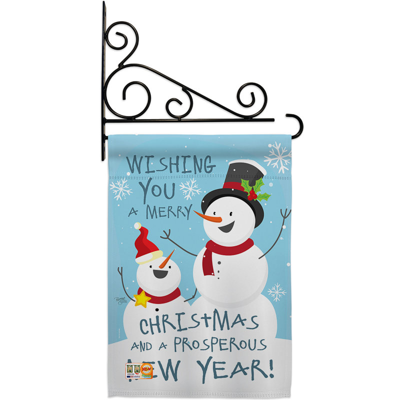 Bonhomme de neige souhaitant que vous ayez un polyester à 2 faces de 19 x 13 po Ensemble de drapeaux