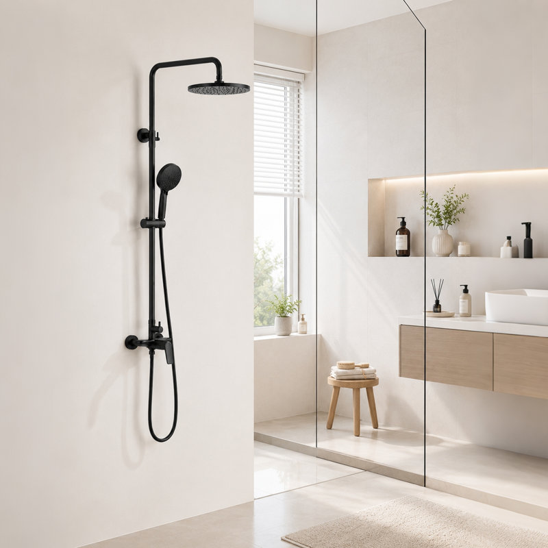 Système de douche mural à 2 fonctions avec pomme de douche à pluie ronde en ABS de 10 po, douche à main à 3 jets et barre coulissante