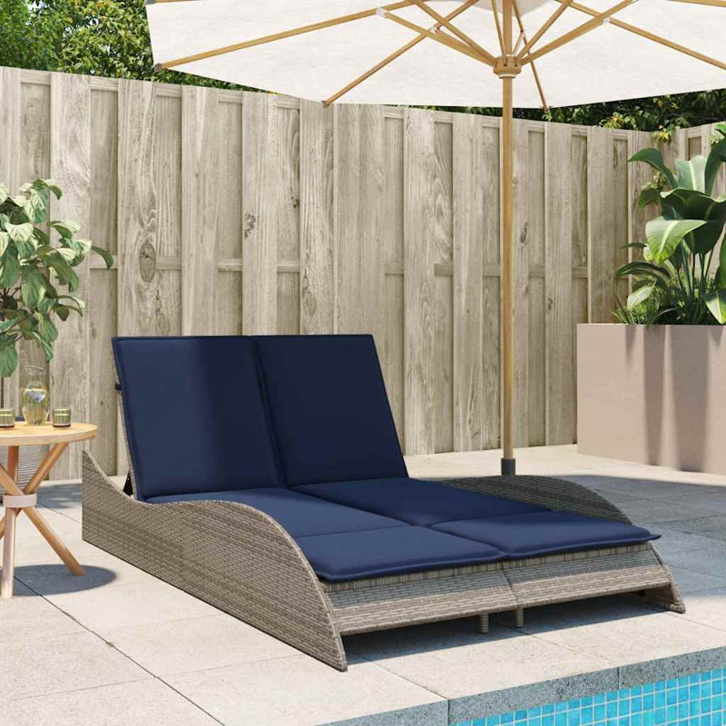  Sun Lounger With Cushions Gray 44.9"X80.7"X28.7" Poly Rattan, Navy Cushion/Gray Frame