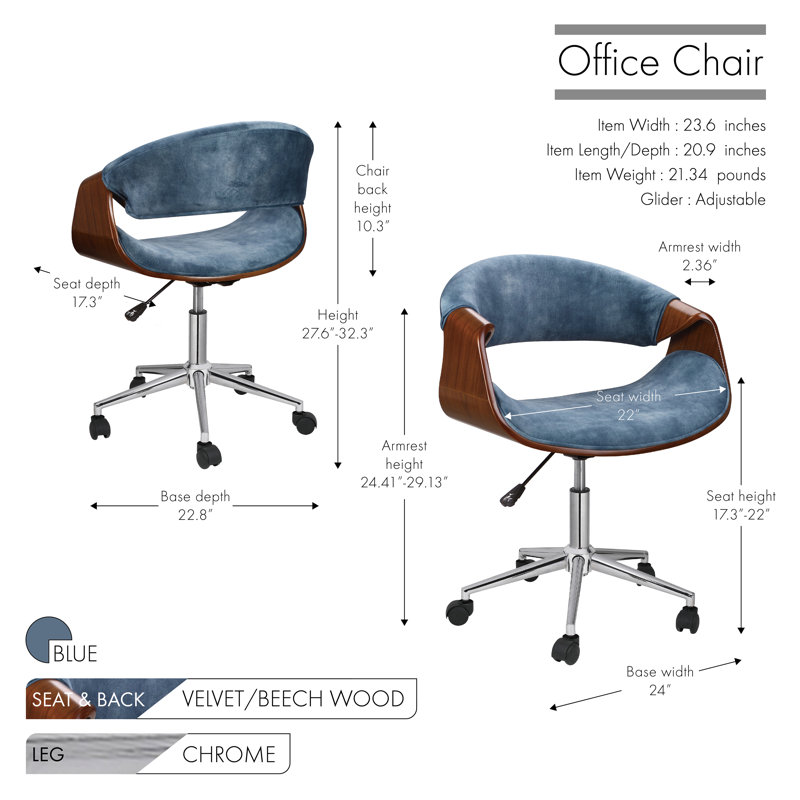 Velvet Task Chair, Blue