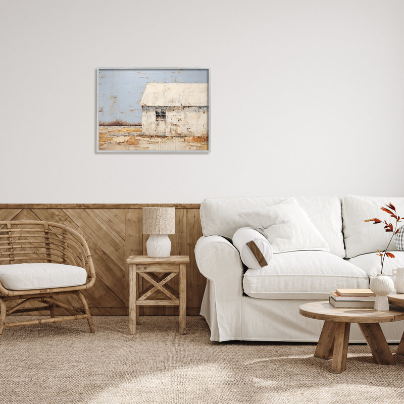 Rustic White Barn Abstract Canvas Print with Gray Frame, 30 x 24
