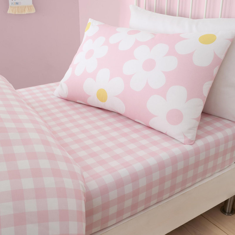 Retro Daisy Chequered Microfiber Fitted Sheet