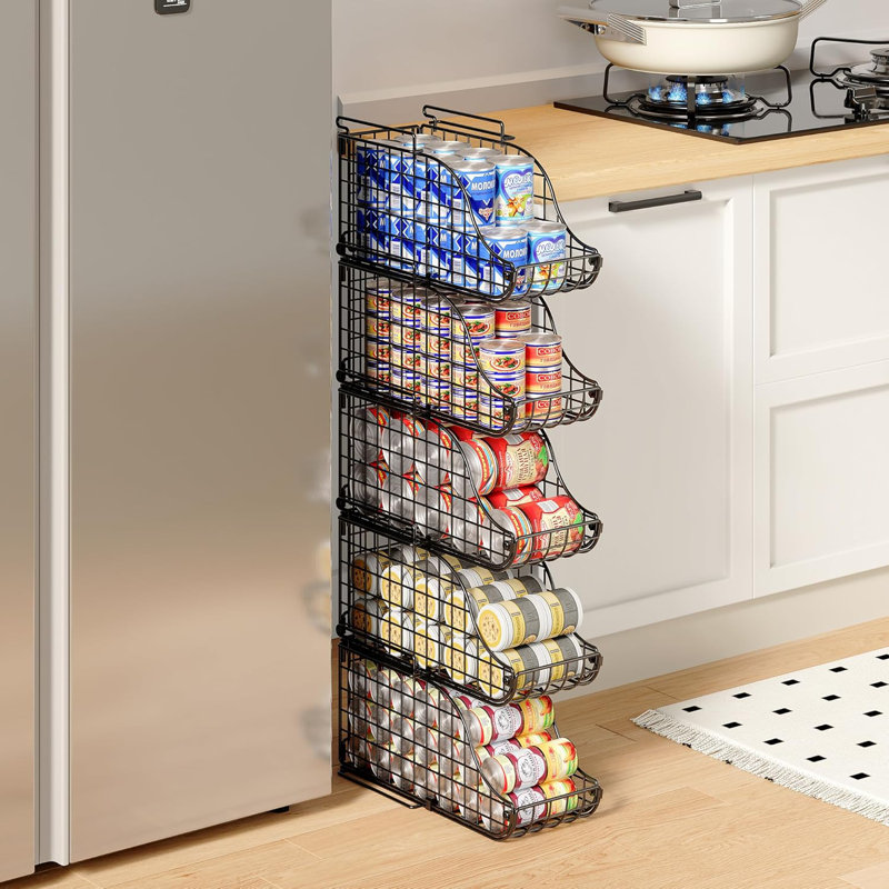 Foldable 3-Tier Stackable Can Organizer for Pantry and Fridge – Heavy-Duty Steel Wire Rack with Handles, Space-Saving Storage for Soda, Beer, and Canned Food – Kitchen Counter Cabinet Organization