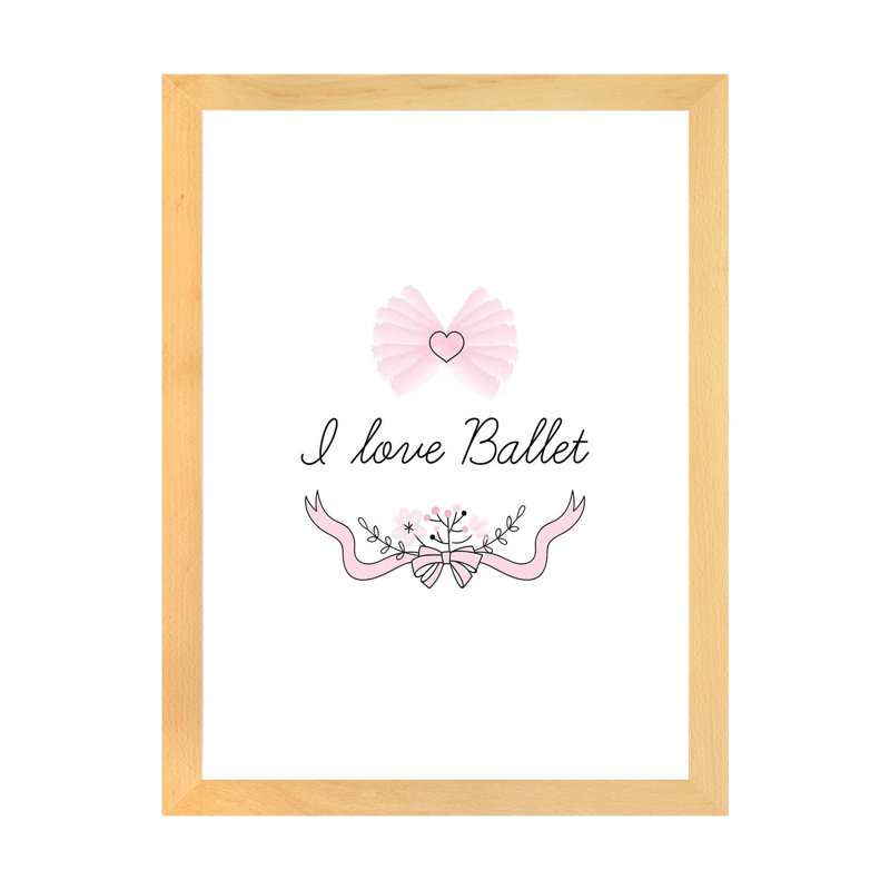 I Love Ballet - impression d'art graphique, H 32 po x l 24 po x P 1 po, Papier avec cadre beige, Blanc