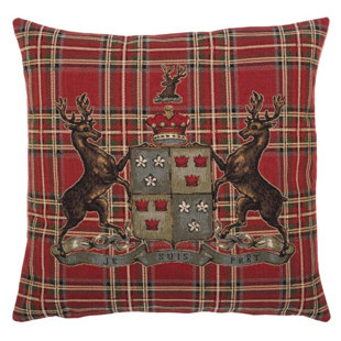 Highland Heritage Red Tapestry Cushion with Feather Filler 