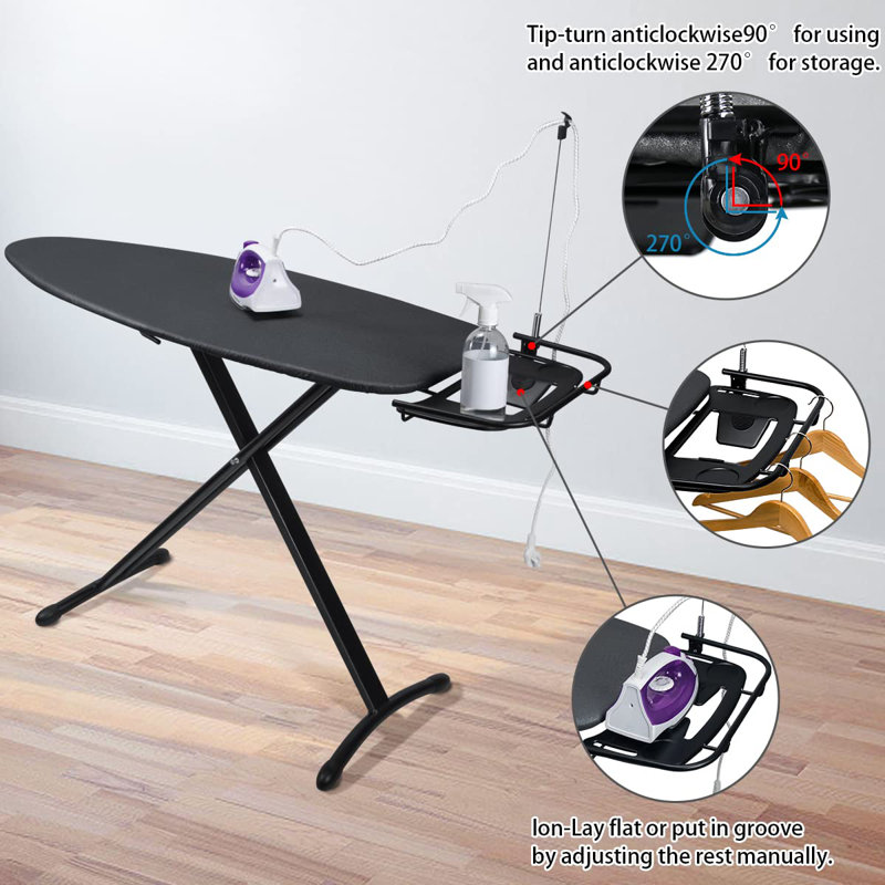 Extra Wide Black Steel Freestanding Ironing Board with Sleeve
