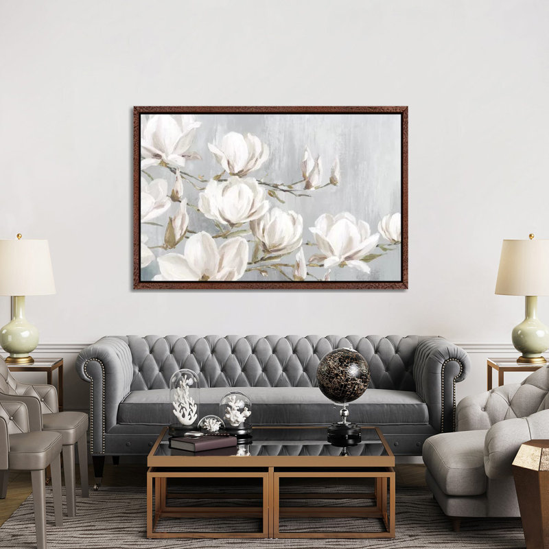 White Magnolia by Eva Watts - Wrapped Canvas Print, 152.5 cm H x 101.5 cm W, Classic Brown Wood Framed
