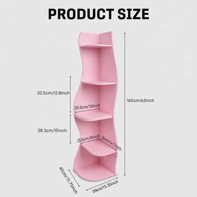 Étagère d'angle à 5 niveaux en forme de S, présentoir incurvé moderne autoportant, support de plante d'angle peu encombrant pour salon, chambre à coucher, salle de bain, bureau à domicile