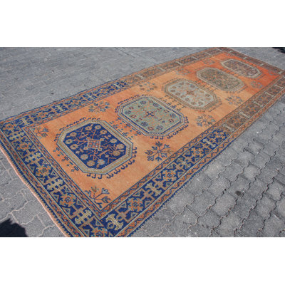 Tapis de couloir turc anatolien authentique - tapis décoratif fait à la main en laine de couleur orange