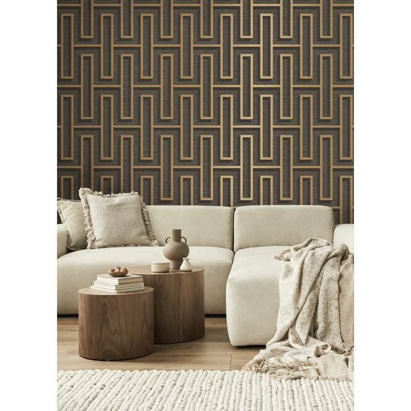 Non-Pasted Geometric Wallpaper Roll, Black