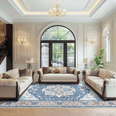 Tapis d'intérieur lavable à motif floral oriental rétro avec envers en caoutchouc