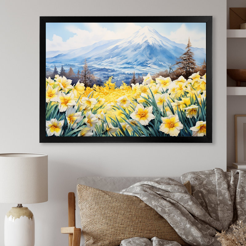 Daffodils Charm in Mountain - Imprimé, Cadre simple noir, H 34 po x l 44 po x P 1,5 po
