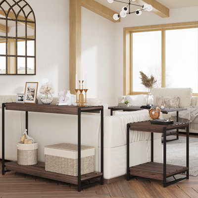 Console de style campagnard gris de 39,5 pouces, canapé d'entrée à 2 niveaux à lattes avec tablettes de rangement ouvertes, mobilier d'appoint compact pour le couloir, le vestibule et le salon