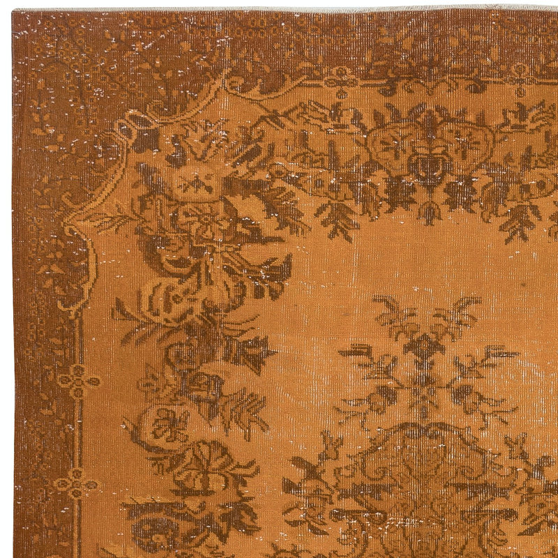 Tapis orange fabriqué à la main 6 x 9 pi. Tapis décoratif à motif médaillon