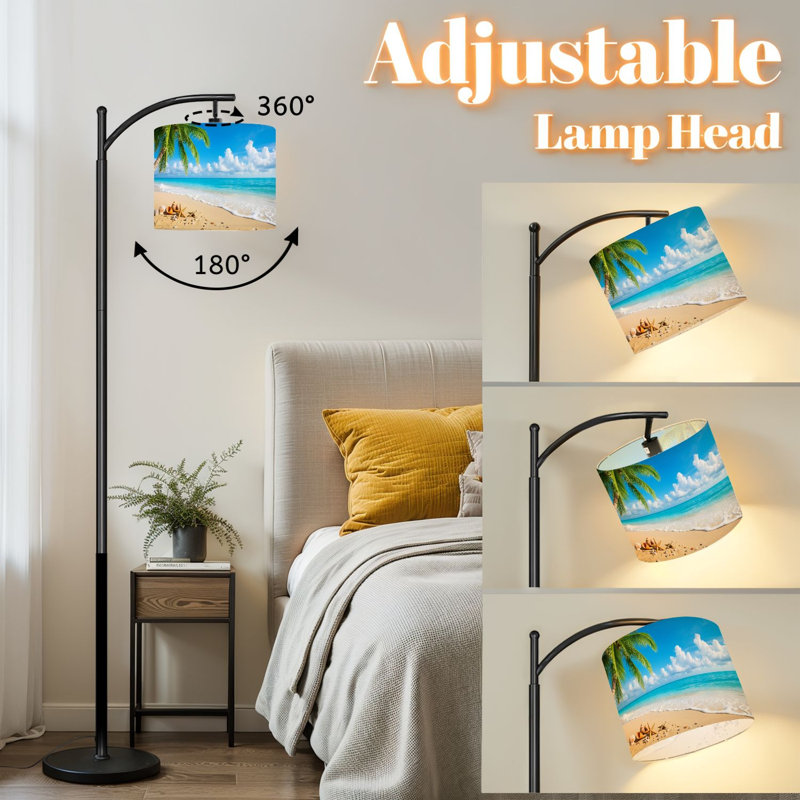 Lampe sur pied à arc avec abat-jour réglable Tropical Beach Palm Trees Seashells Starfish Coastal Summer Lampadore
