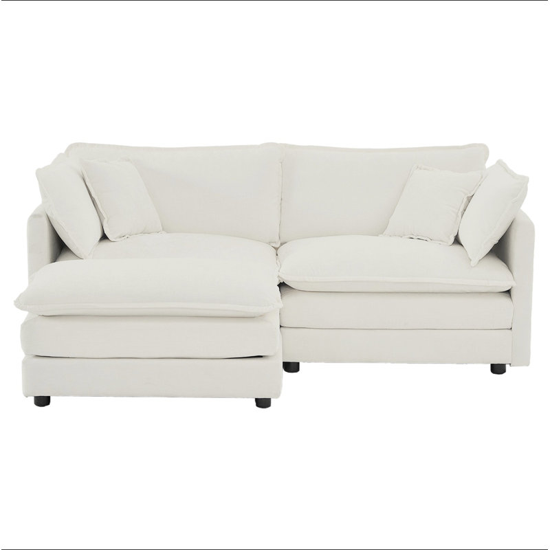 Canapé en chenille deux places avec 1 repose-pieds, canapé modulaire en L avec repose-pieds 2 places, causeuse avec repose-pieds pour petit espace de vie