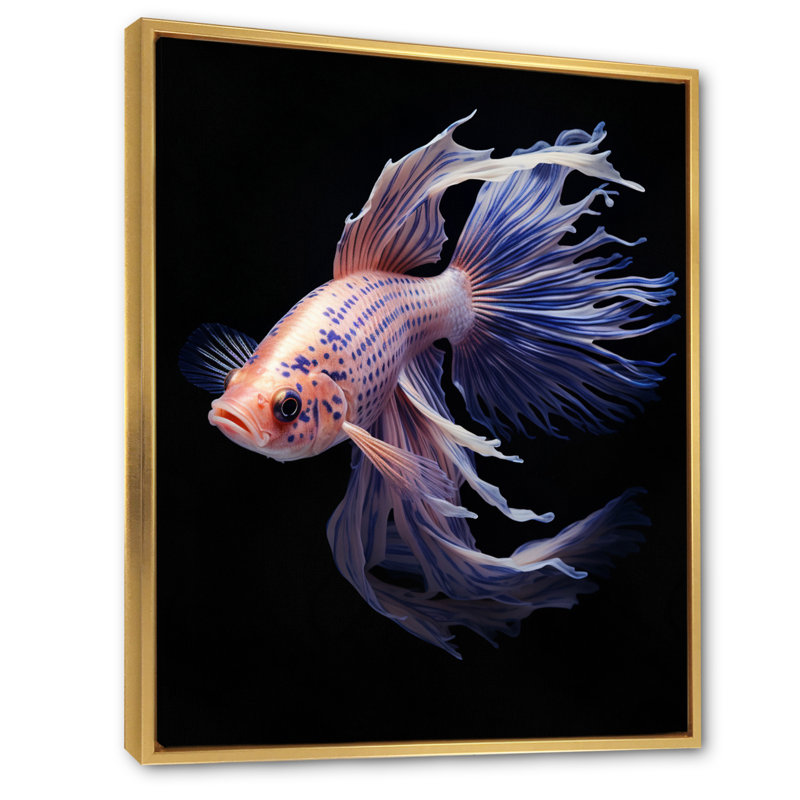 Dhima " Purple Kois Fish Delicate Patterns ", Gold Framed, 40" H x 30" W x 1.5" D