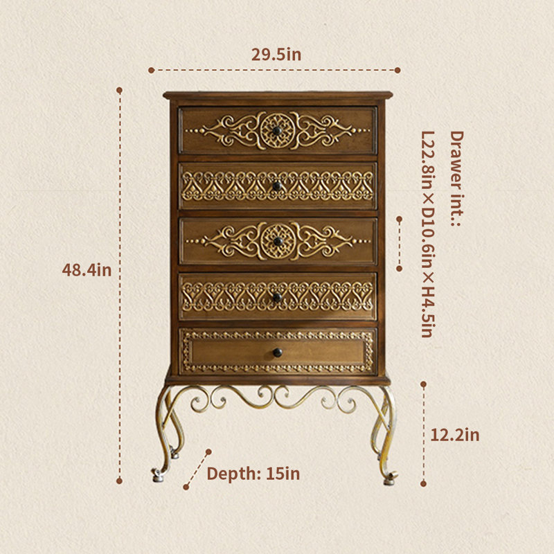 Vintage Solid Wood Five-Drawer Accent Chest