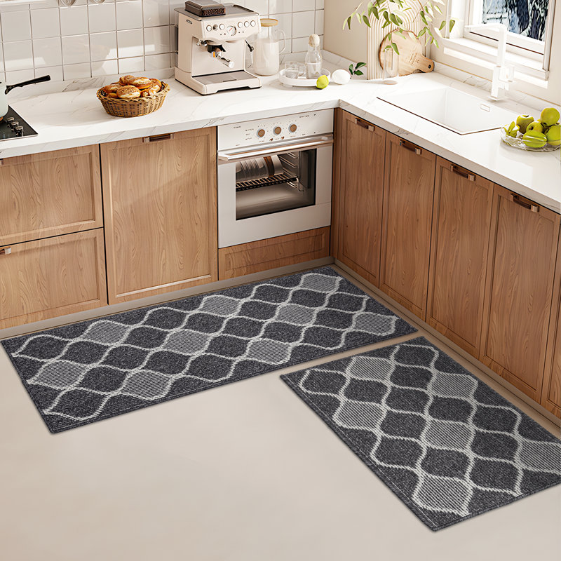 Tapis de cuisine antidérapant résistant à l'eau (ensemble de 2), Tapis de couloir 18 po x 47 po, Noir, noir, noir, noir