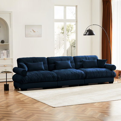 Oversize 3 Seat Blue Featuring Soft Vintage Velvet, Cloud - Like Support And Flexible Split Structure Modern Velvet With Comfort, Exquisite Multiple Placement Options