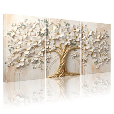 Ensemble de 3 impressions florales sur toile tendue à l'huile sur toile