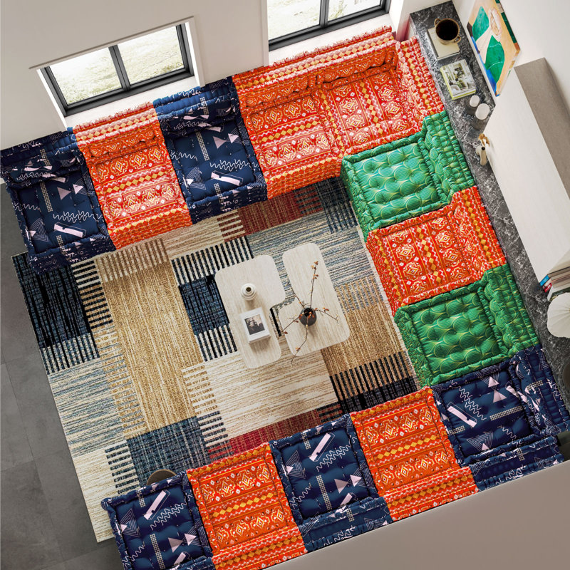 Boho Tribal Velvet Stackable Interchangeable Modular Sofa, Red Cross