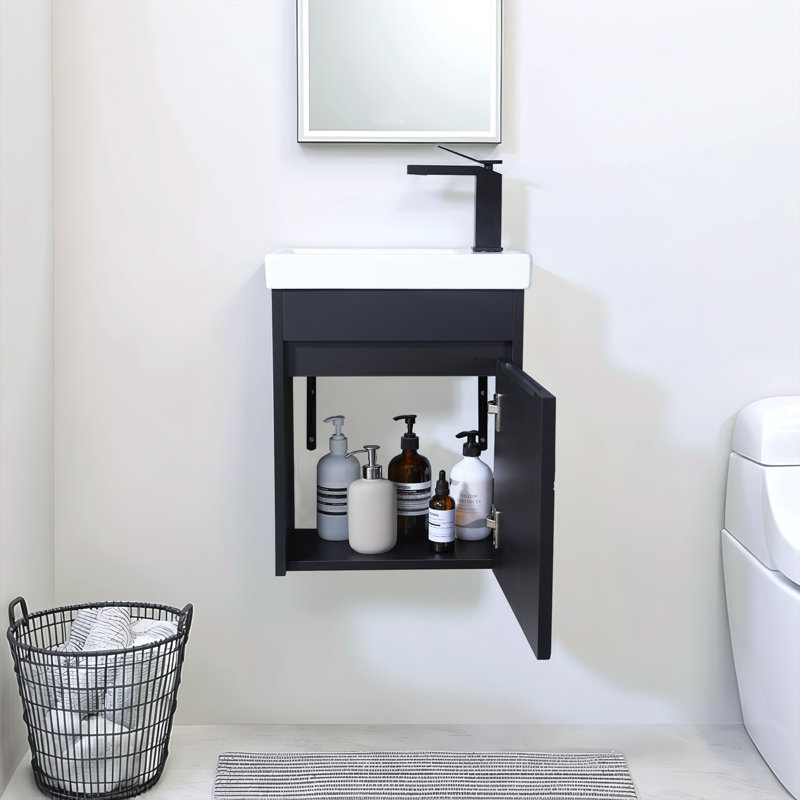 16'' Black Modern Mini Single Bathroom Vanity Set