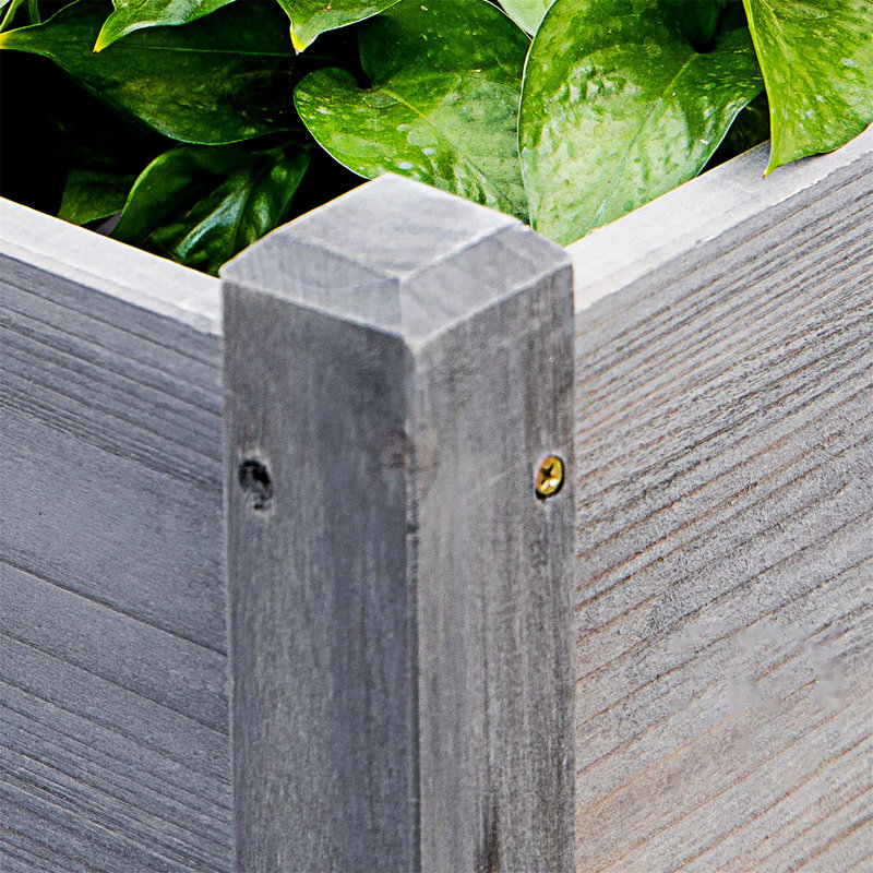 Lit de jardin surélevé en bois avec 3 jardinières, Gris