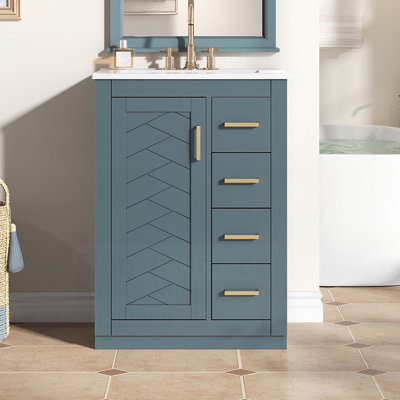 Sleek Space-Saving Bathroom Vanity with Ceramic Sink and Ample Storage for Small Bathrooms and Modern Decor.