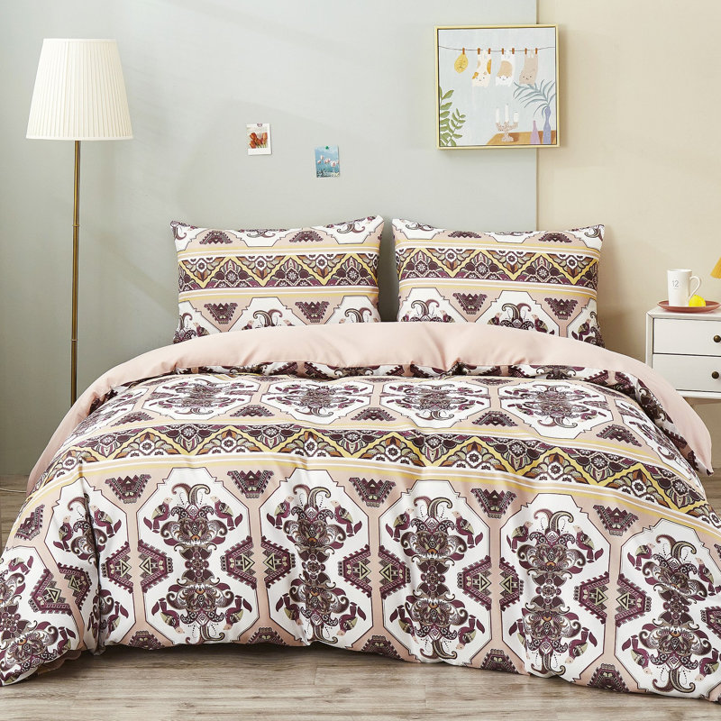 Vintage Baroque Blush Reversible Duvet Cover Set, California King Duvet Cover + 2 King Pillowcases