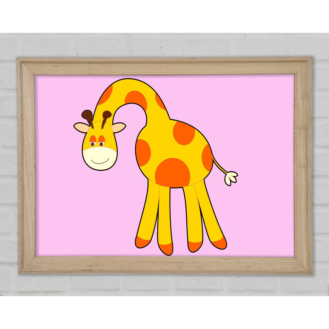 Lustige Giraffe, die nach unten schaut, rosa - Einzelner Bilderrahmen Kunstdrucke