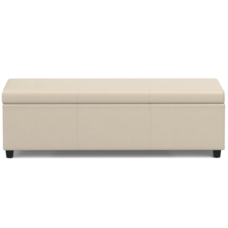 Banc de rangement rembourré en similicuir et en bois massif de 54 pouces avec plateau rabattable Gracie Mills, Crème