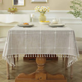 Rustic Cotton Linen Table Cloth,Tablecloths For 6 Foot Rectangle Tables,Waterproof Washable Tablecloth With Tassel Rectangle/Oblong, 55''X 86'', 6-8 Seats