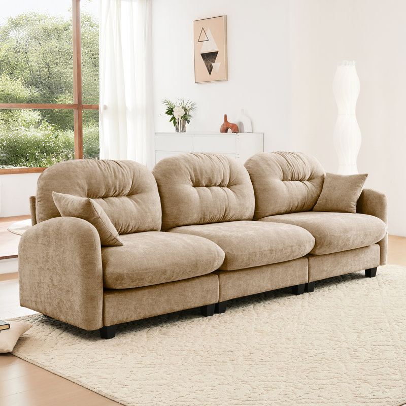 Canapé modulaire modulaire à 3 places de couleur chameau, tissu chenille doux, conception ergonomique incurvée et structure plissée pour chambre à coucher avec trois, couleur relaxante