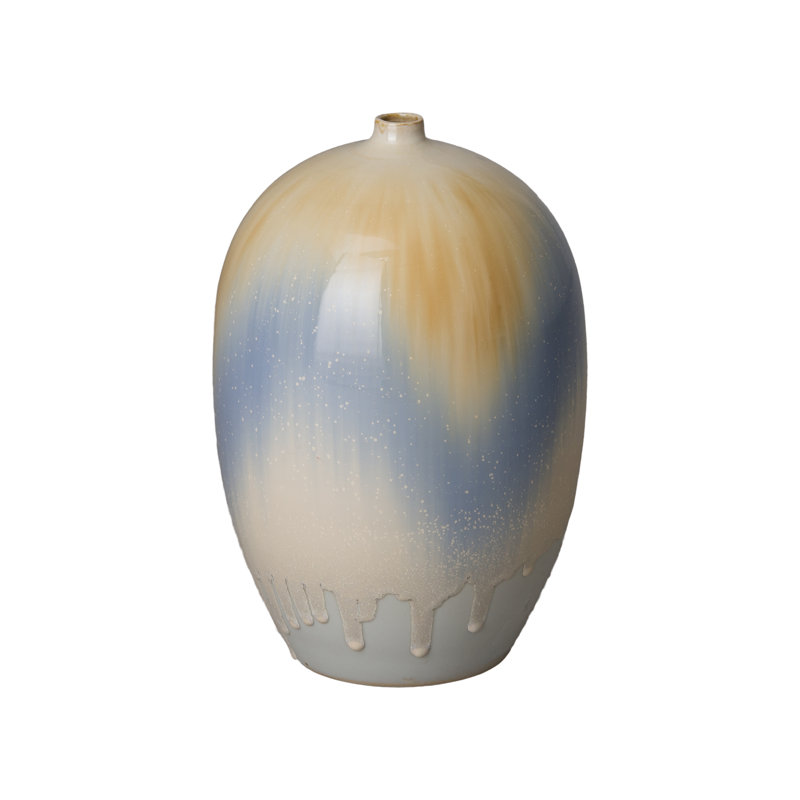 Vase de table intérieur / extérieur bleu / brun clair, H 14 po x l 9 po x P 9 po