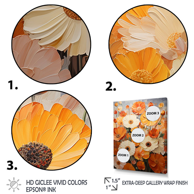 Orange Fiery Blooms 3 - art mural souci, Cadre flottant blanc, H 44 po x l 34 po x P 1,5 po