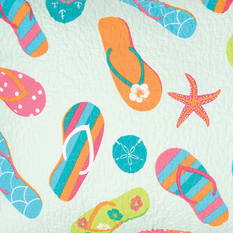 Flip Flop Life Pink/Blue/Green/Orange Cotton Reversible Quilt Set, King Quilt + 2 Shams
