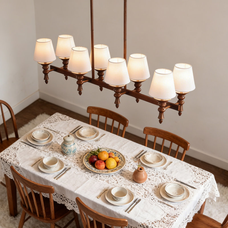 8-light 41.34'' Farmhouse Linear Chandelier With White Shade For Dining Table & Kitchen Island, Brown