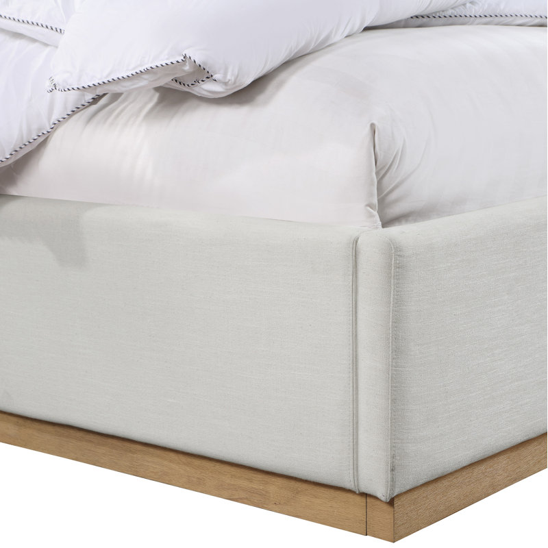 Lit à panneau tapissier Citori, Très grand, Tissu texturé en lin crème