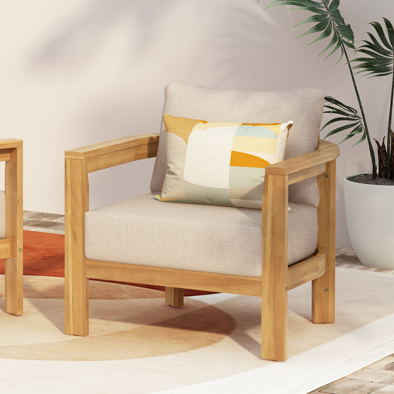 Lagarde Patio Acacia Wood Lounge Chair With Soft Cushions