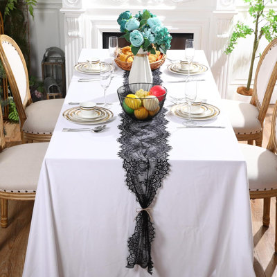 12 Pcs Black Lace Table Runners Rustic Wedding Lace Table Runner Decor Vintage Romantic Black Lace Table Cloth Party Decor For Halloween Engagement Hotel Home Table(Classic)