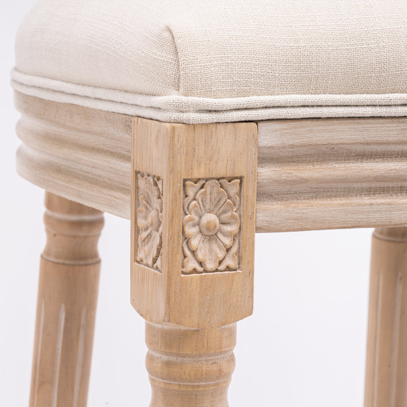 Tabourets de bar en bois avec siège rembourré French Country, beige, ensemble de 2