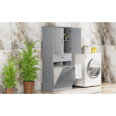 Bathroom Storage Cabinet With Two Laundry Baskets, Storage Cabinet With Doors And Drawer For Home