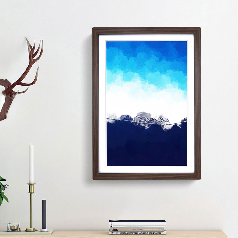 Camels Trekking in Morocco in Abstract - Picture Frame Graphic Art Print, Walnut Framed, 48cm H x 36cm W x 2cm D