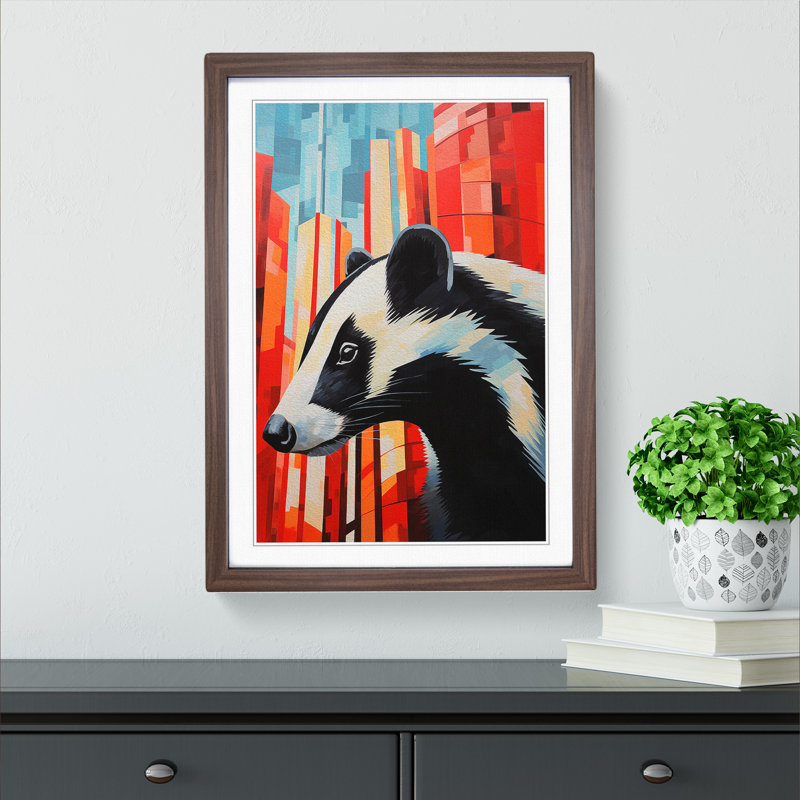 Badger Constructivism Art - Framed Print, 34cm H x 25cm W x 2cm D, Walnut Framed