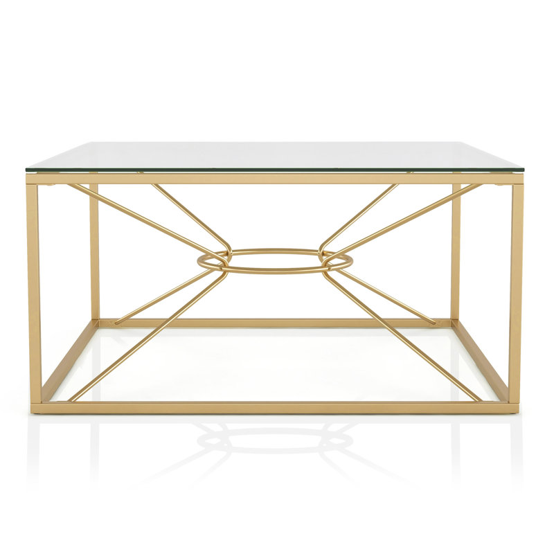 Matte Gold Coffee Table with Glass Top