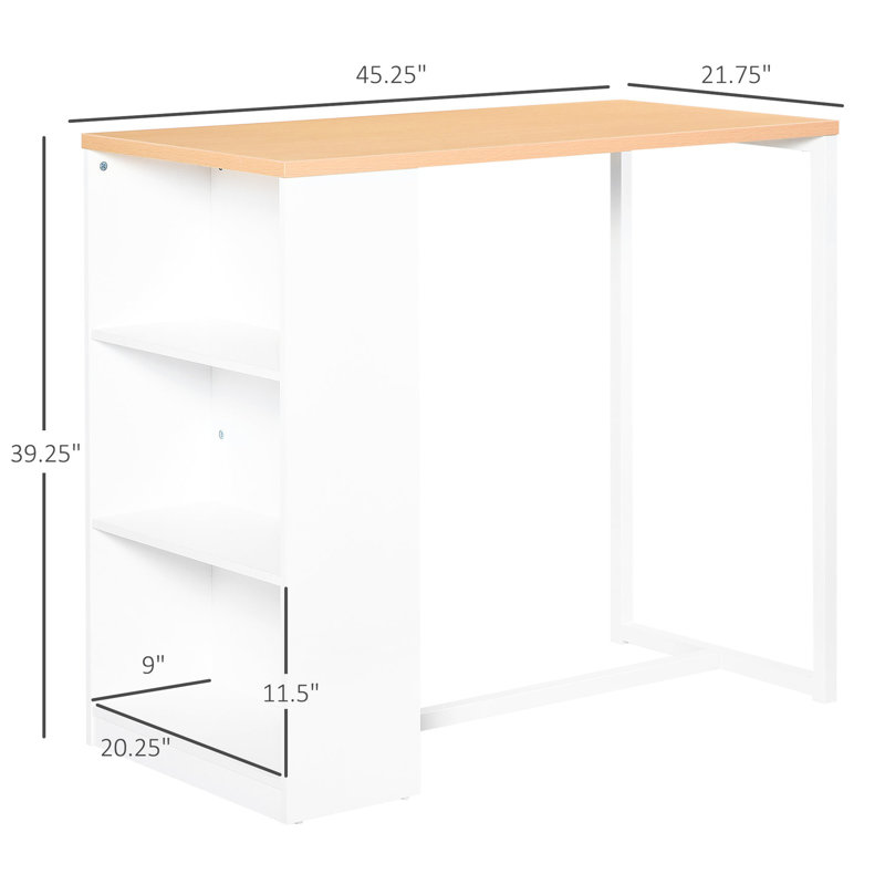 Table de bar moderne avec 3 tablettes de rangement, blanc, pour la cuisine, la salle à manger et le salon, à hauteur de comptoir