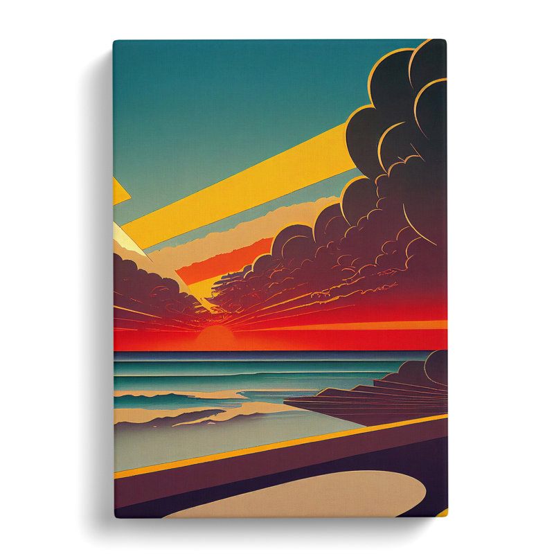 Art Deco Ocean Sunset No.3 - Wrapped Canvas Print, 50cm H x 35cm W x 3cm D